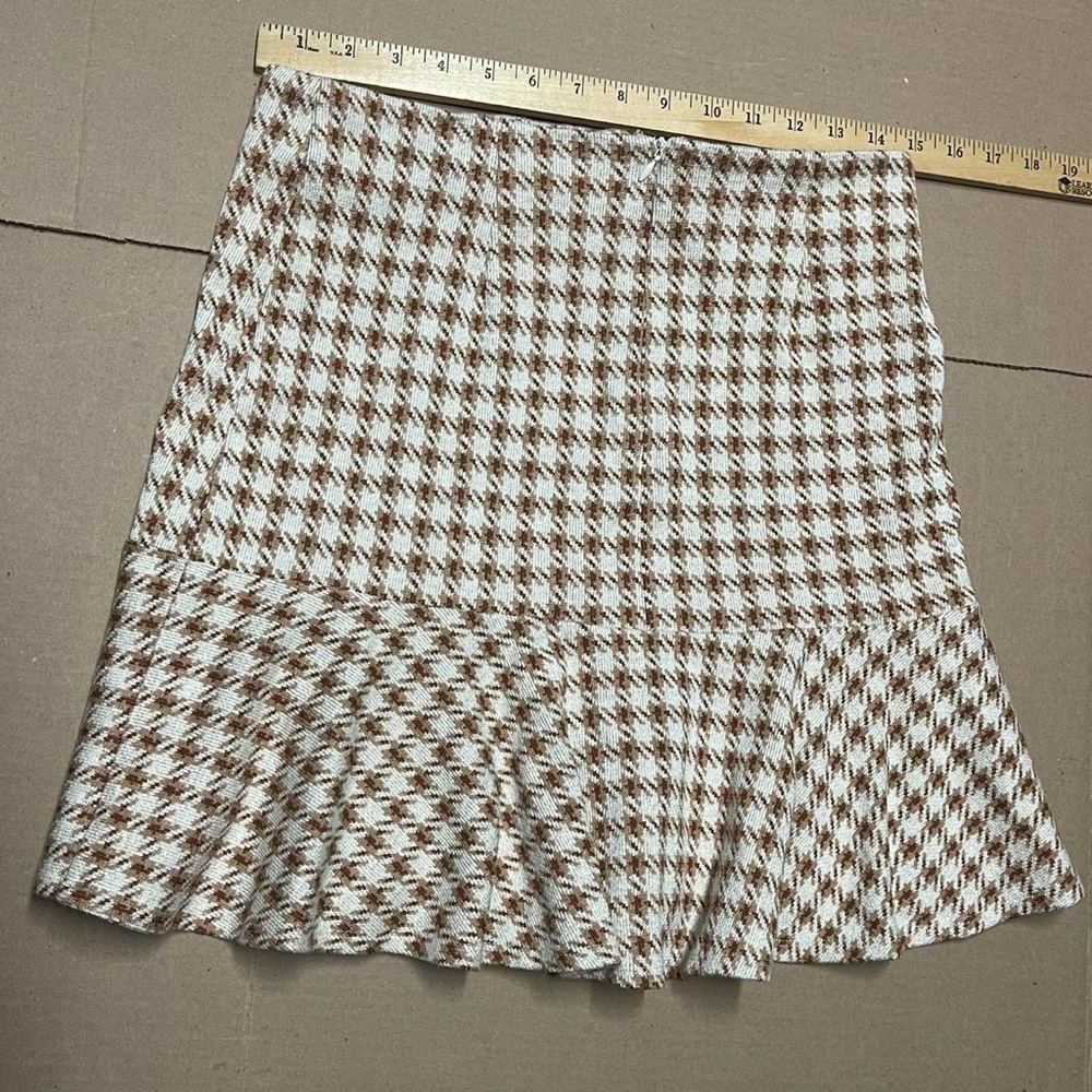 Sadie & Sage Mini Skirt Women's Size Large Brown Back Zip Ruffle Houndstooth - Picture 6 of 7